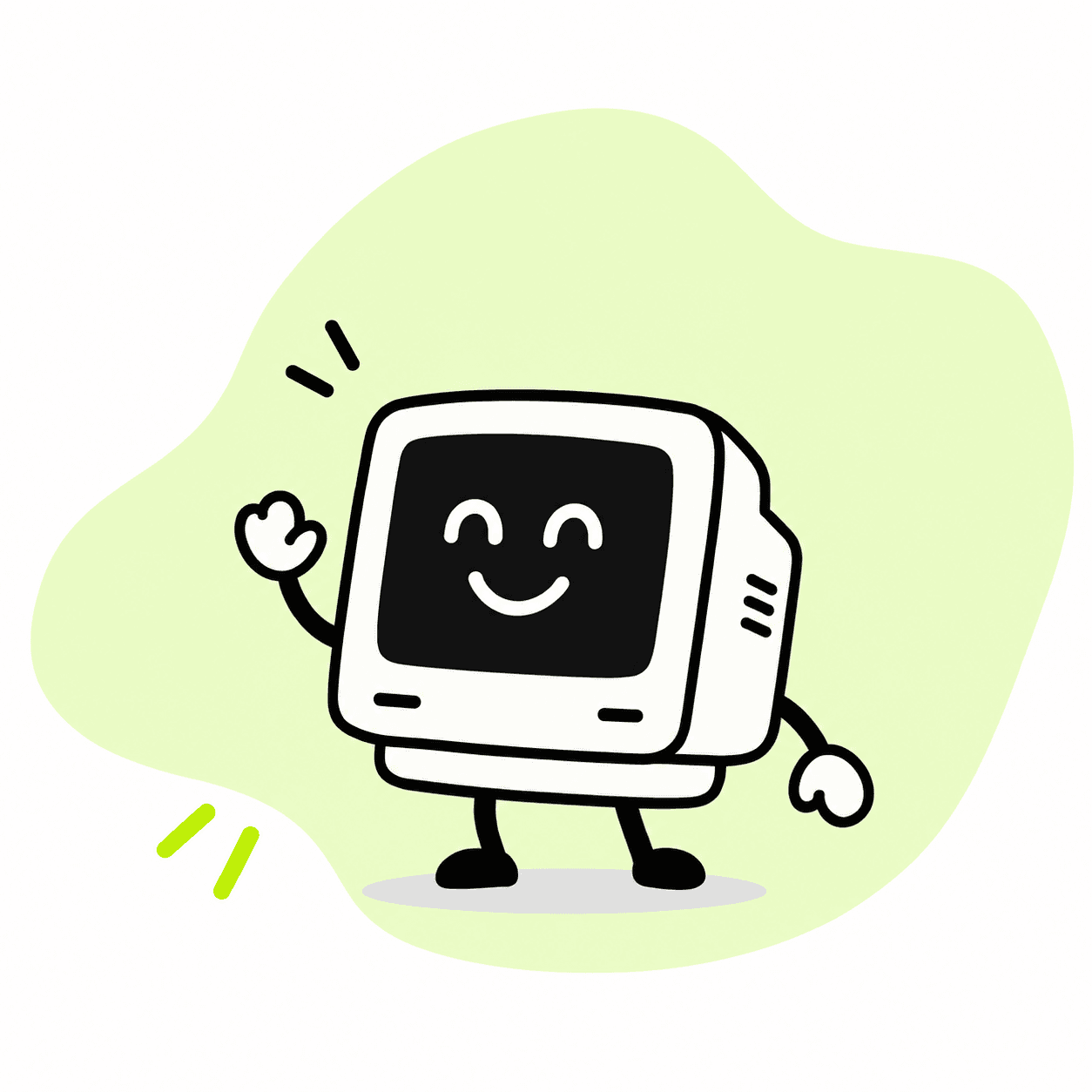 Friendly computer mascot waving
