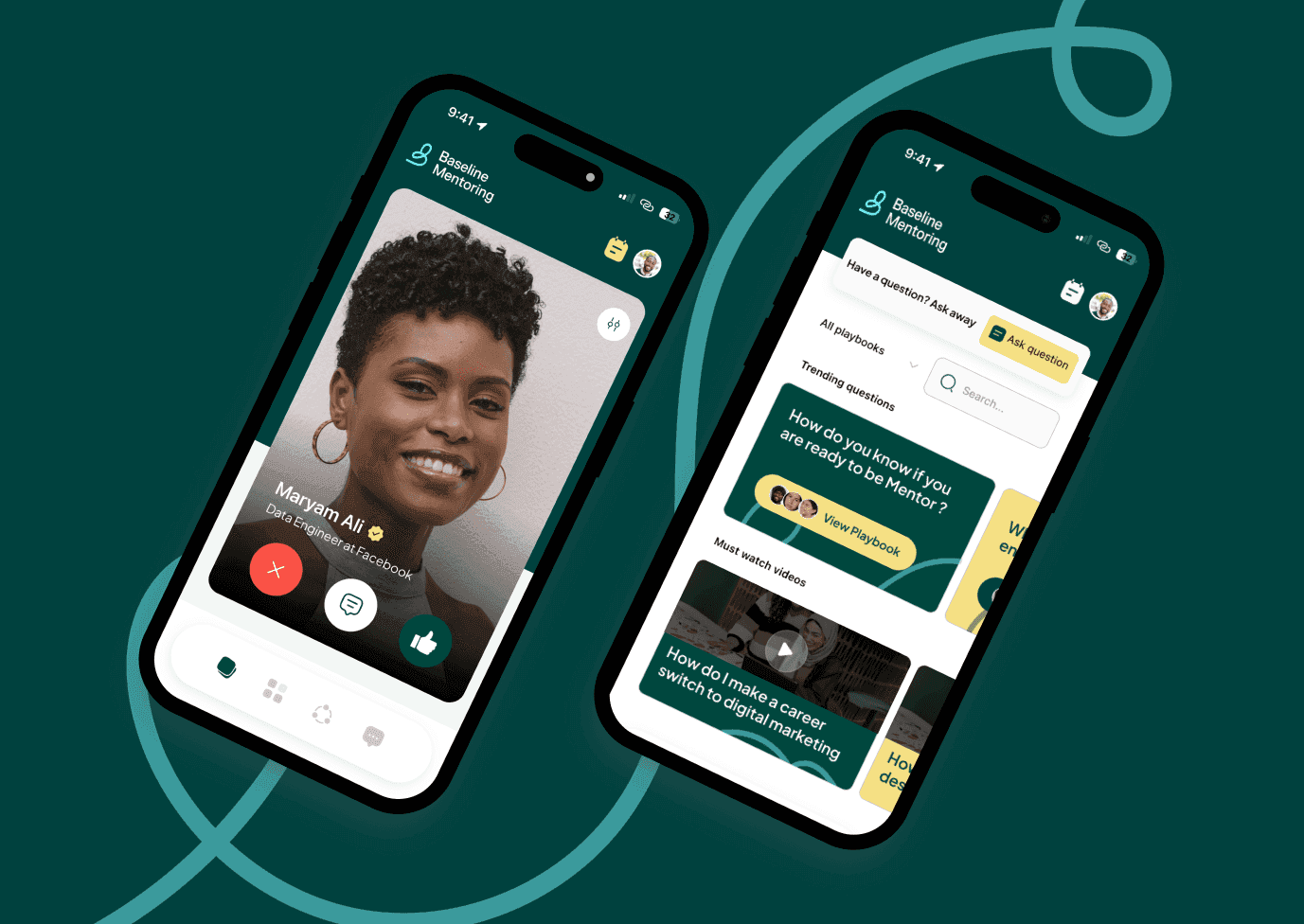 Baseline Mentoring app screens
