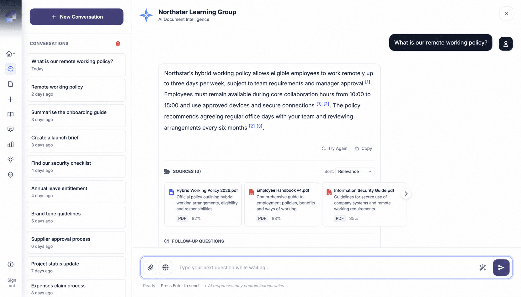 DeepChives AI chat using fictional demonstration data