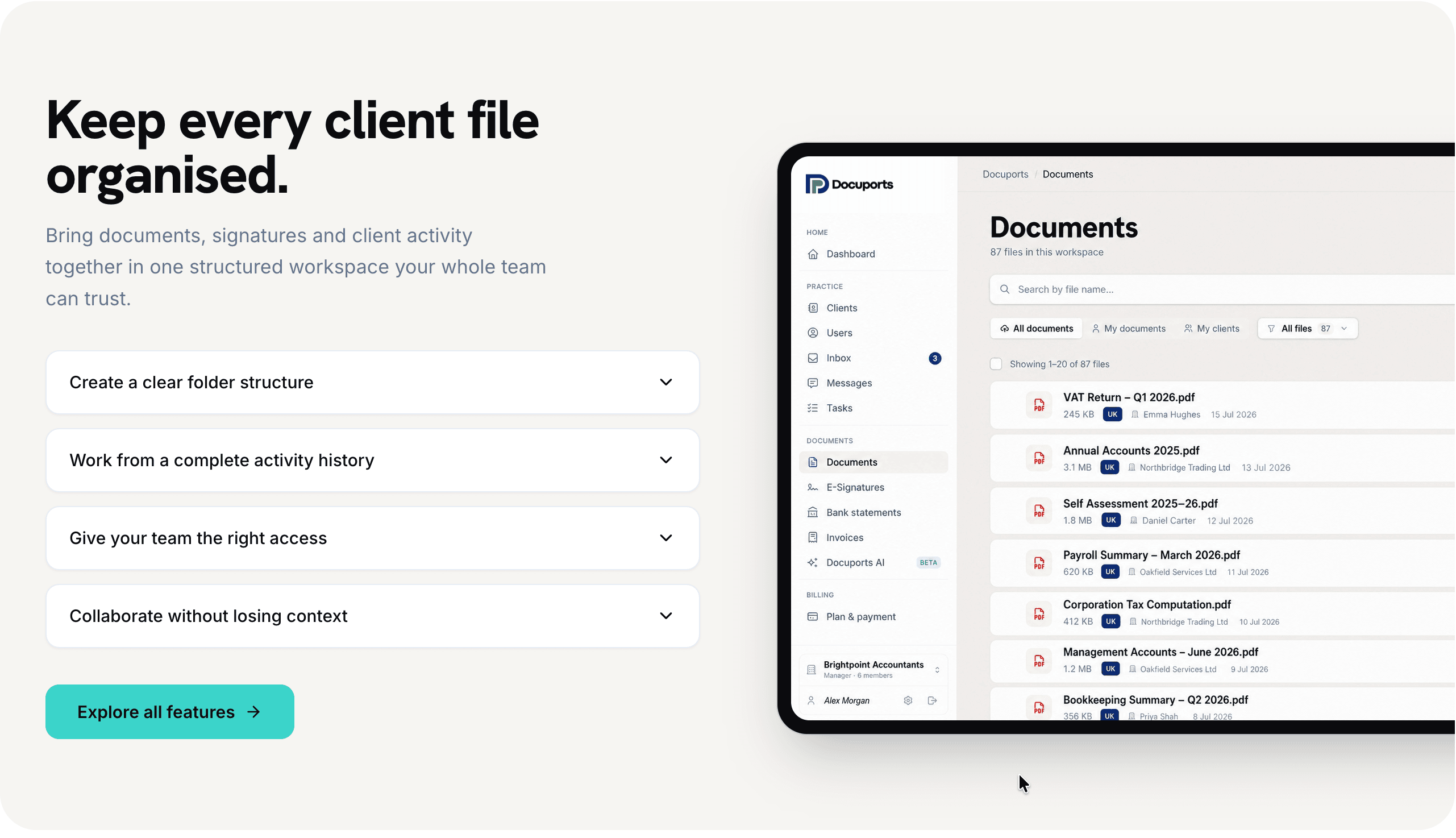 Docuports document organisation workspace