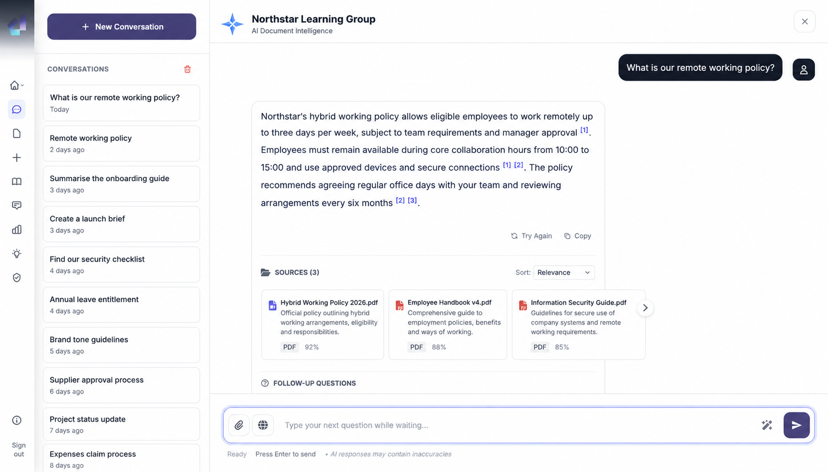 DeepChives AI chat using fictional demonstration data