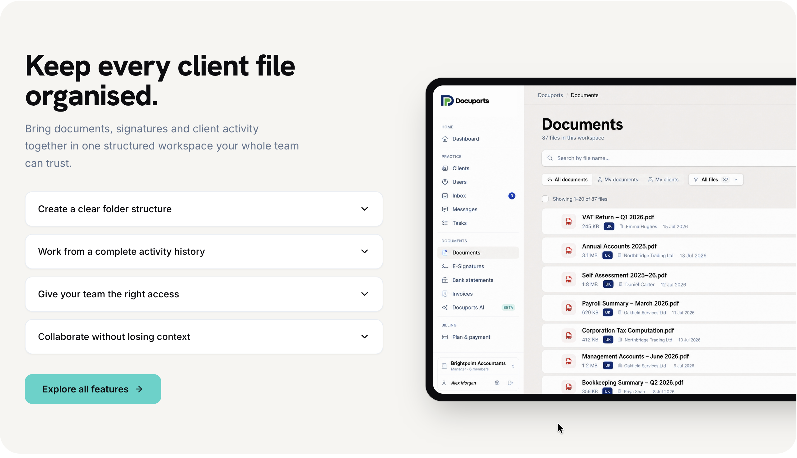 Docuports document organisation workspace
